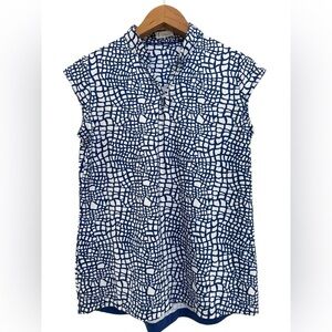 Lopez Delux Dri Blue White Pebble Print Golf Polo Shirt Top Size Large